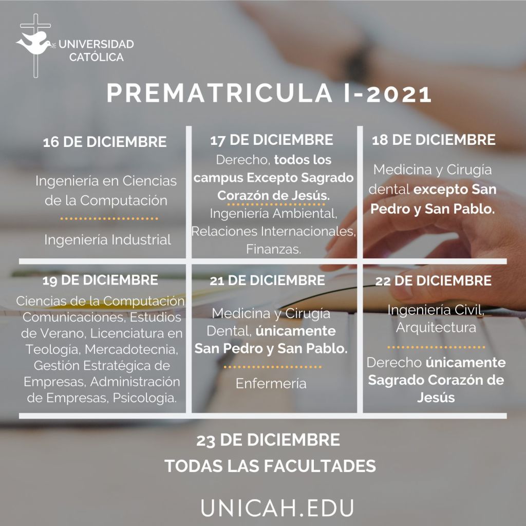 Calendario Pre matricula Primer Periodo Académico 2021